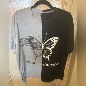 SHEIN Gray and Black‎ Butterfly Graphic Tee
